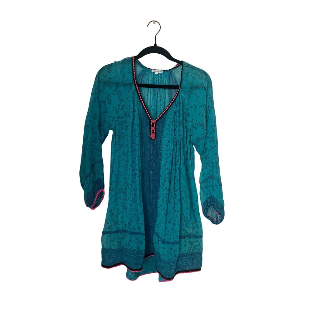 Poupette St Barth Dalia Tunic Mini Dress sz 1 Small Turquoise Cover up
